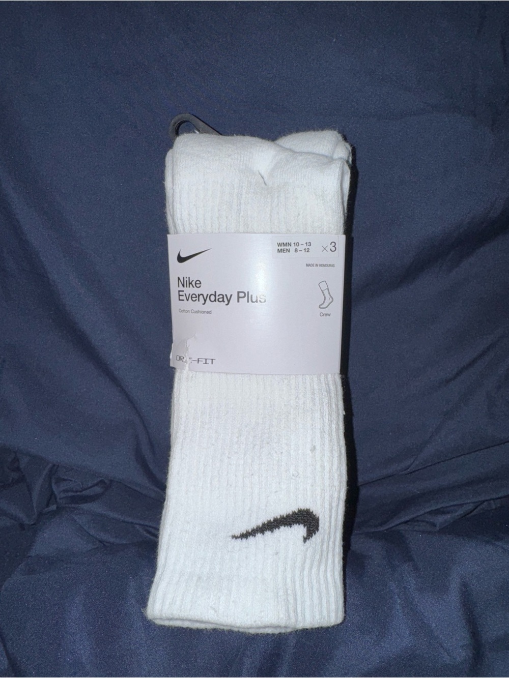 Nike White Crew Socks with Black Swoosh (3-Pack) unisex dri-fit